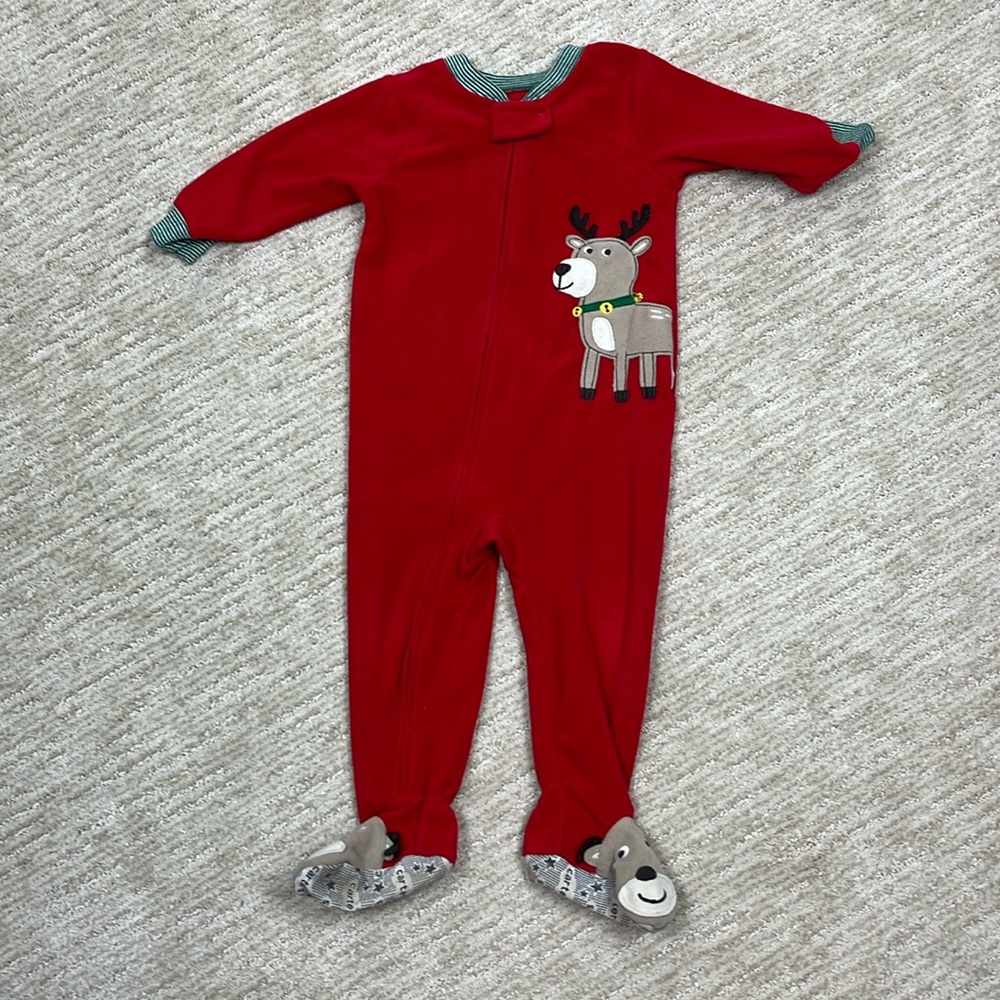 Carter’s Pajamas Red Reindeer Onesie Zip Up 18 Mos